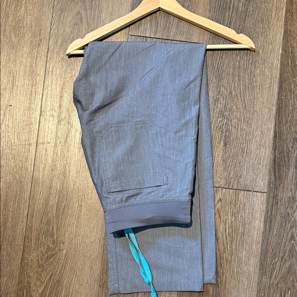 Figs Women's Gray straight Pants with Teal Drawstring